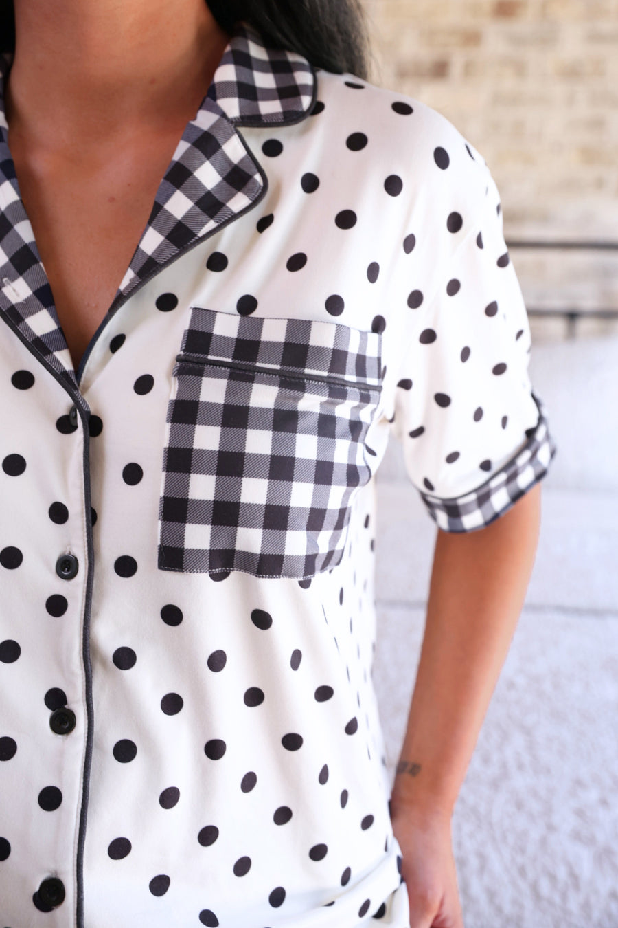 Gingham Polka Dot Ruffle Pajama Set