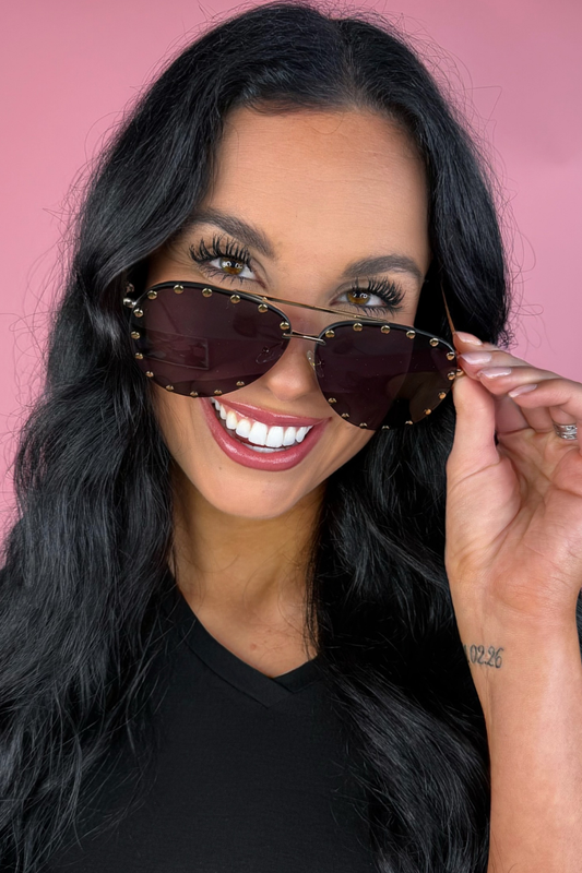 Showstopper Studded Aviator Sunglasses