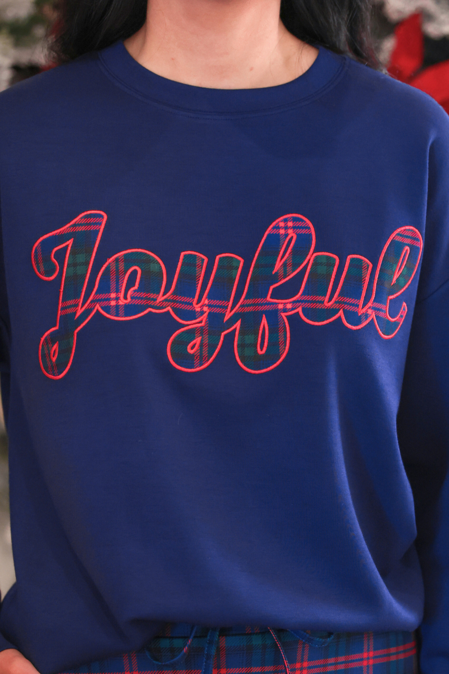 PREORDER- Joyful Plaid Patch Luxe Pullover