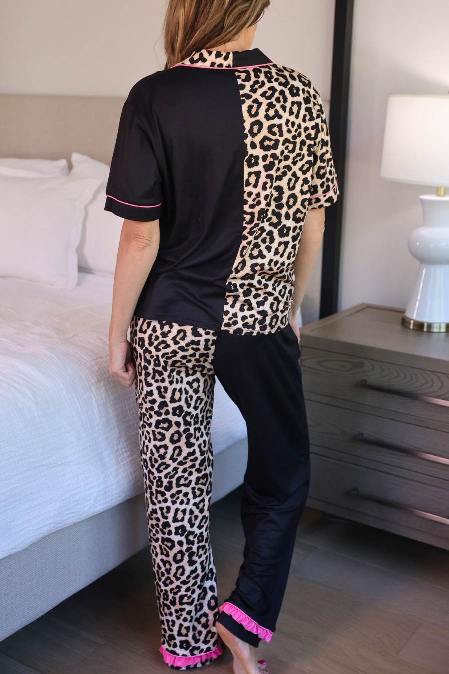 PREORDER- Double Take Leopard Ruffle Pajama Set