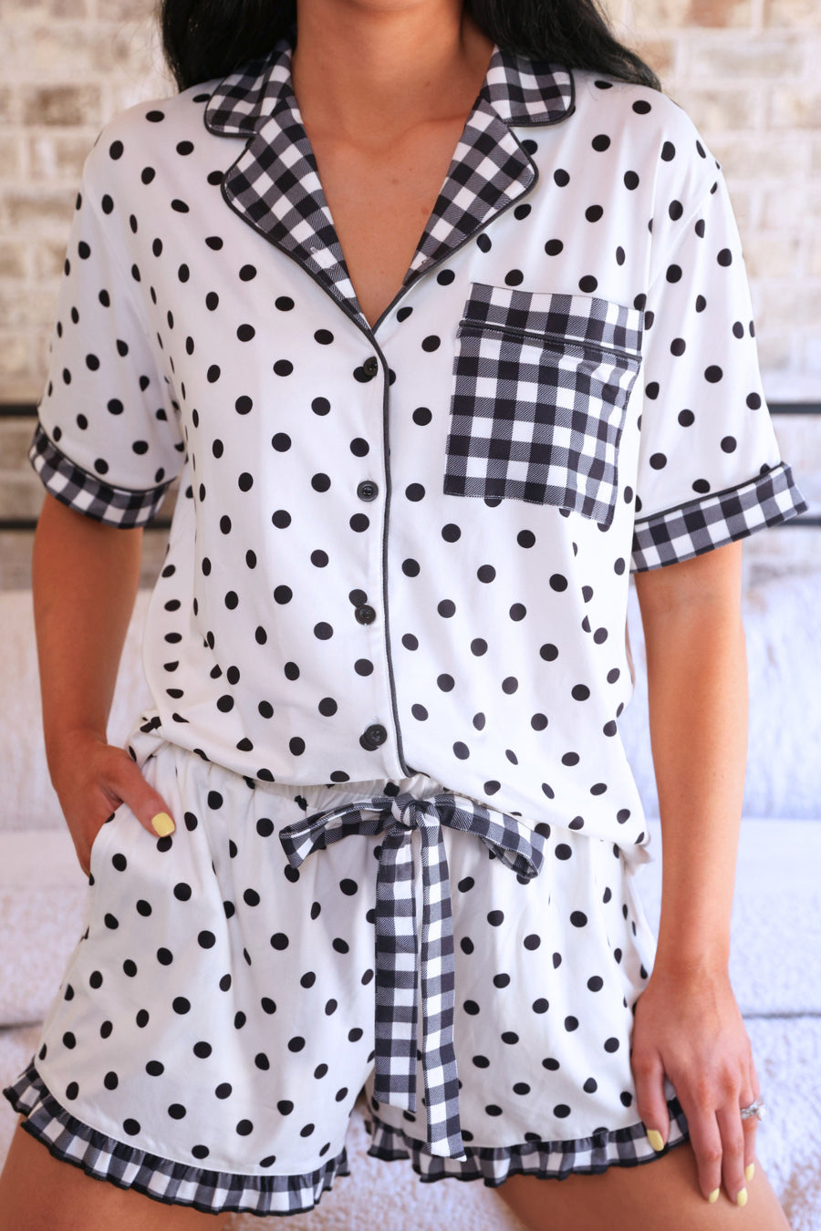 Gingham Polka Dot Ruffle Pajama Set