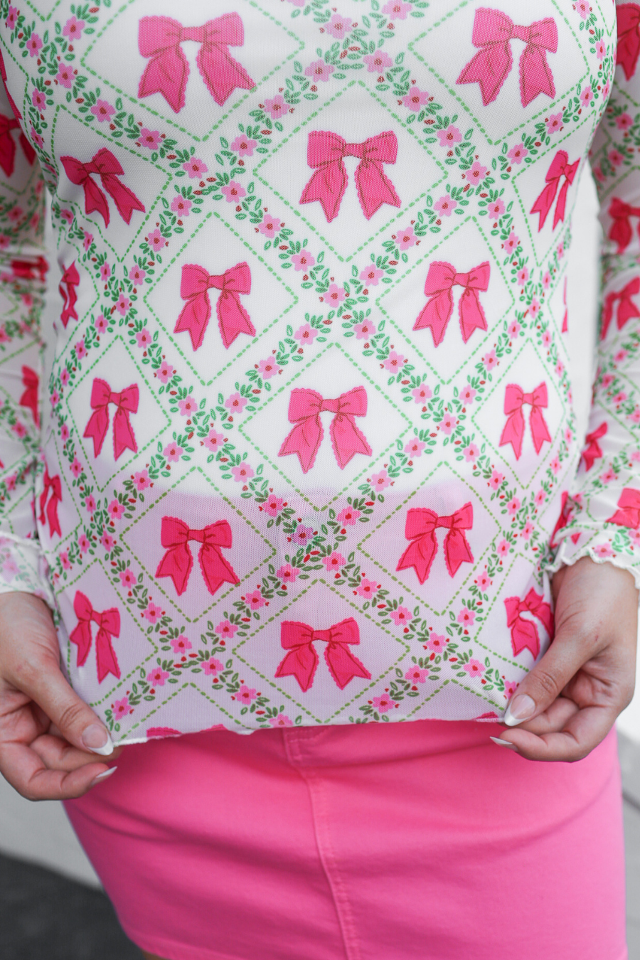 Keigan Mesh Top- Pretty Lattice Bow