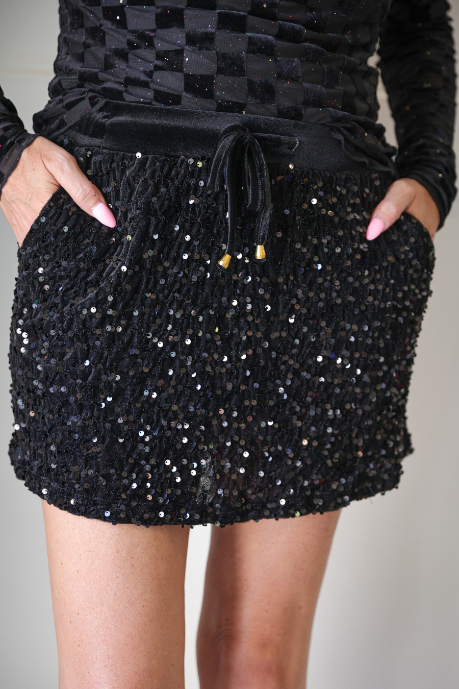 PREORDER-Velvet Hour Sequin Skort- Black