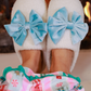 PREORDER- Cozy Bow Slippers- White/Aqua