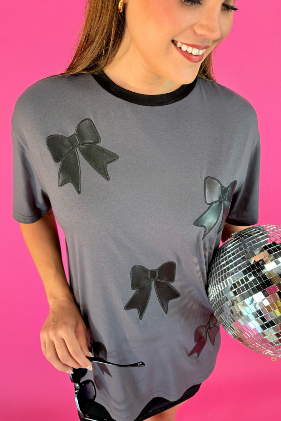 PREORDER-Faux Leather Bow Oversized Tee