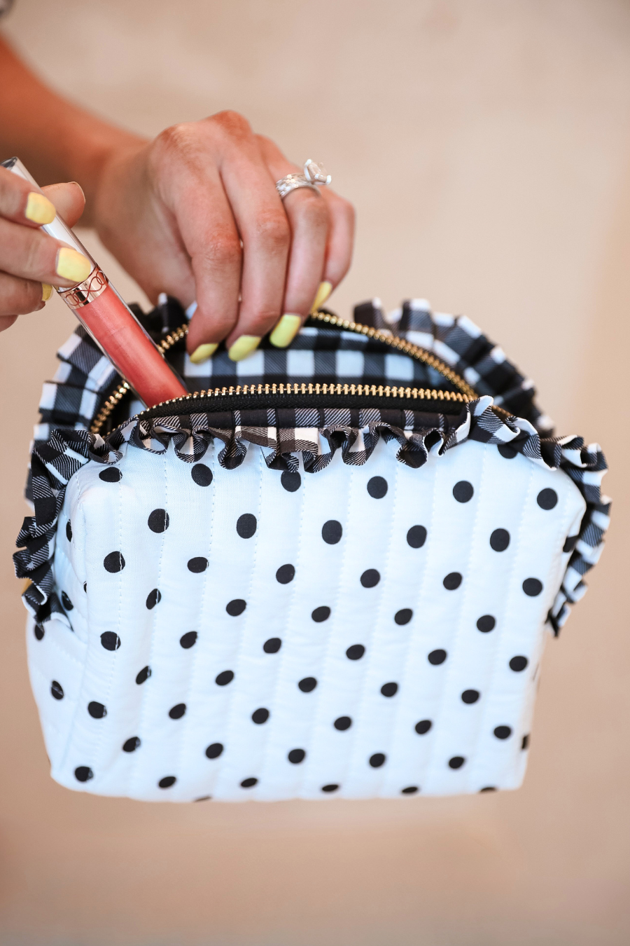 PREORDER- Gingham Polka Dot Quilted Ruffle Bag