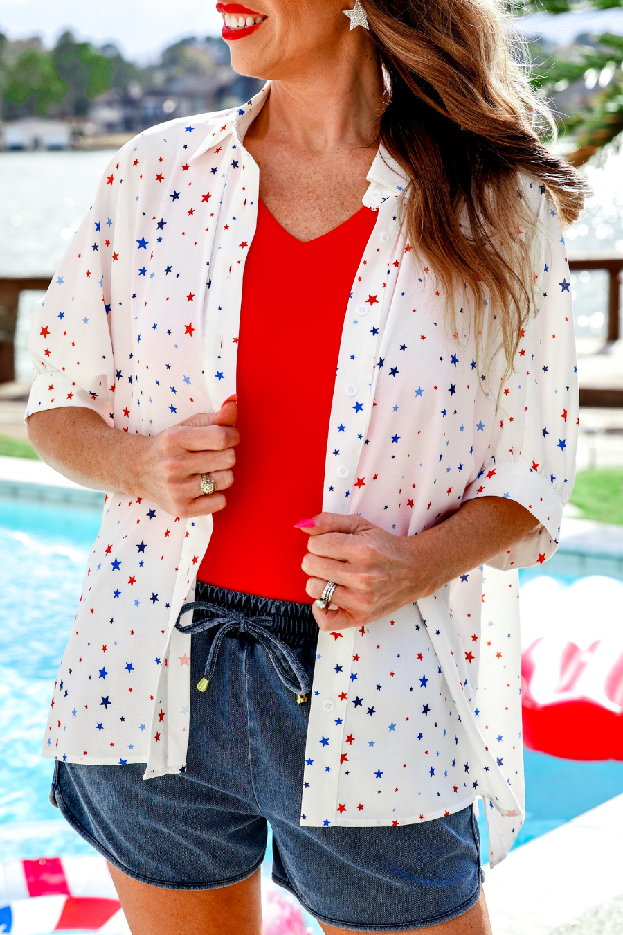 PREORDER- Sutton Button Up Top- Patriotic Stars