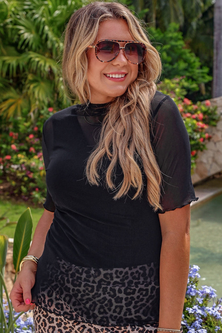 PREORDER- Kora Short Sleeve Mesh- Solid Black