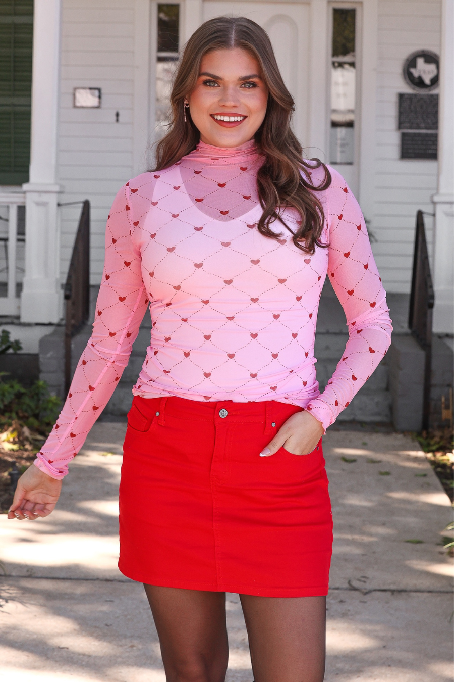 PREORDER- Keigan Mesh Top- Pink Heartlines