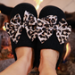PREORDER- Cozy Bow Slippers- Black/Leopard