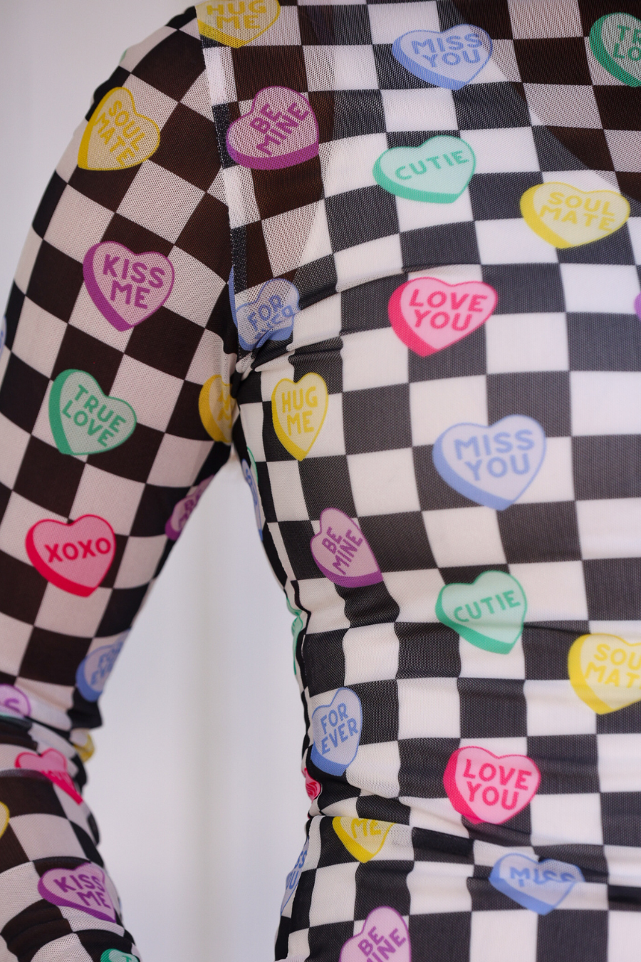PREORDER- Keigan Mesh Top- Checkered Conversation Hearts