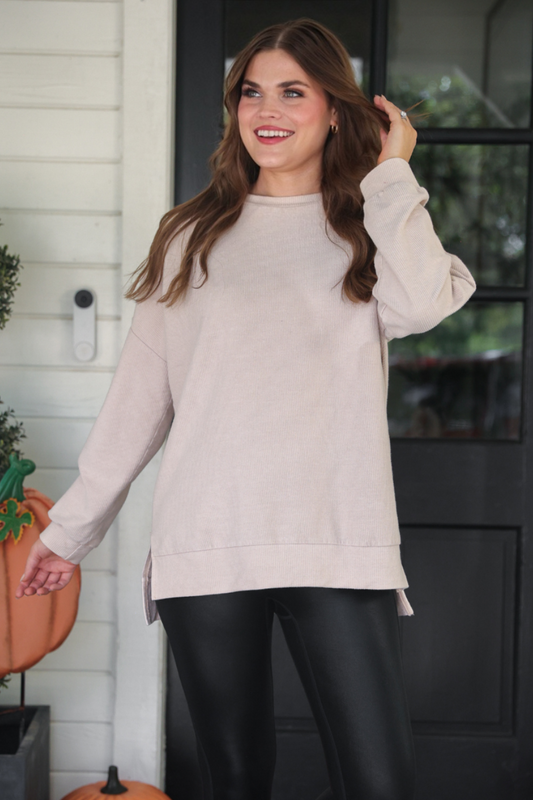 PREORDER Alexis Corded Vintage Pullover - Taupe