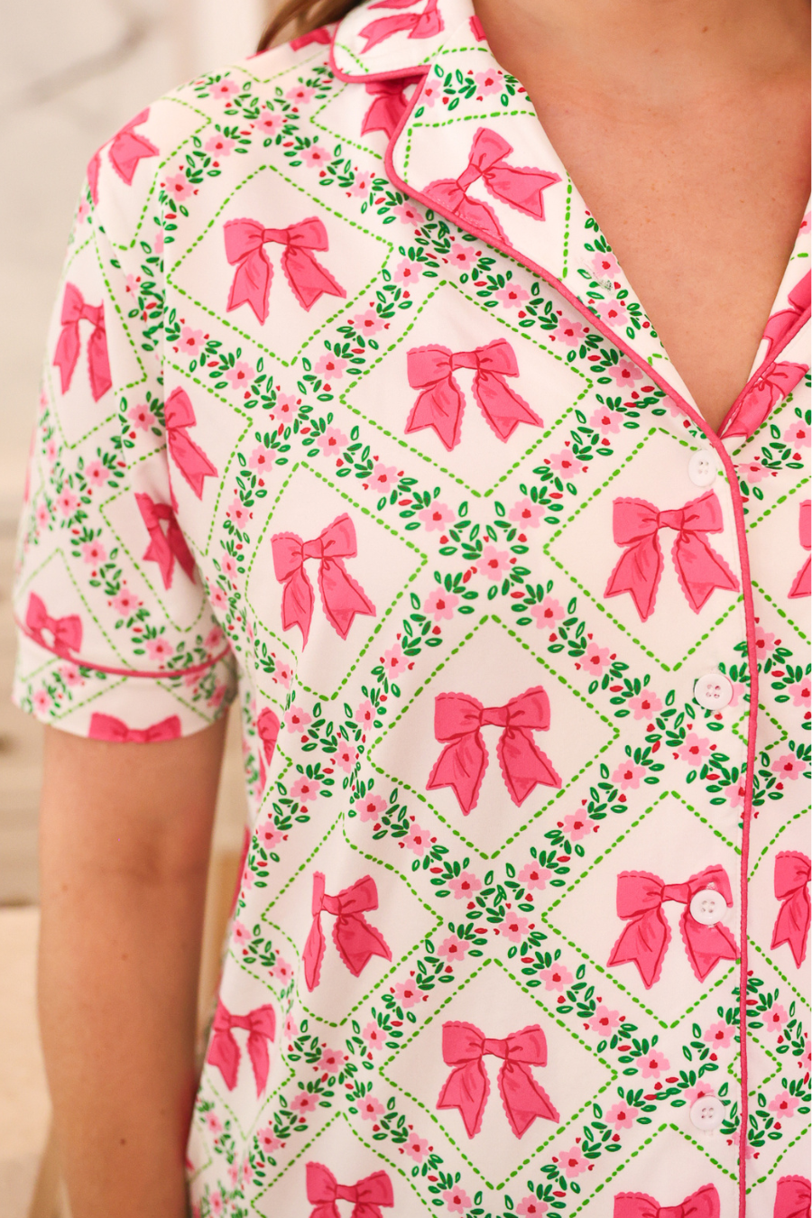 PREORDER- Pretty Lattice Bow Ruffle Pajama Set