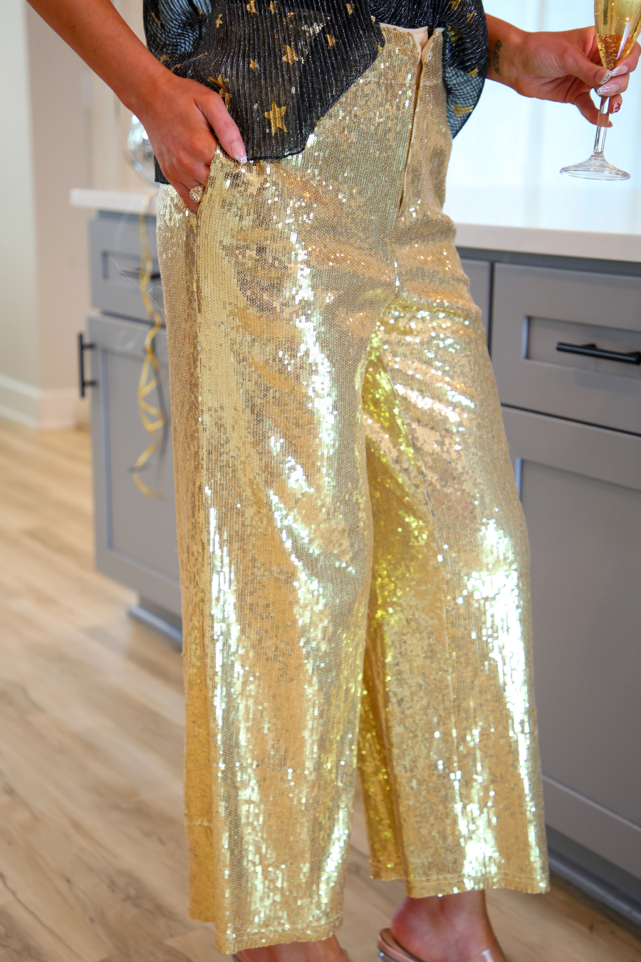 PREORDER- Bring the Sparkle Sequin Pants- Gold