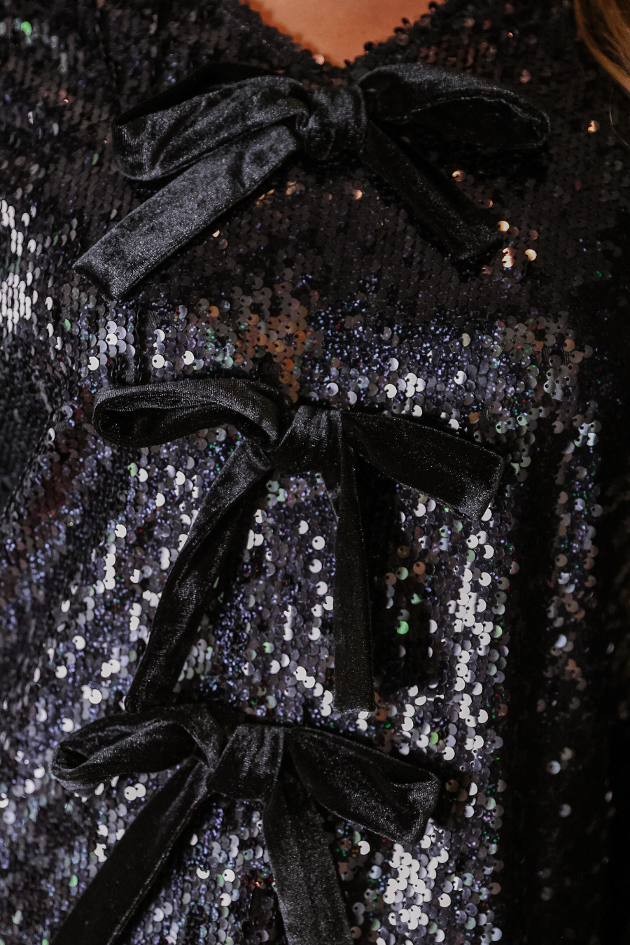PREORDER- Betty Bow Top - Black Sequin