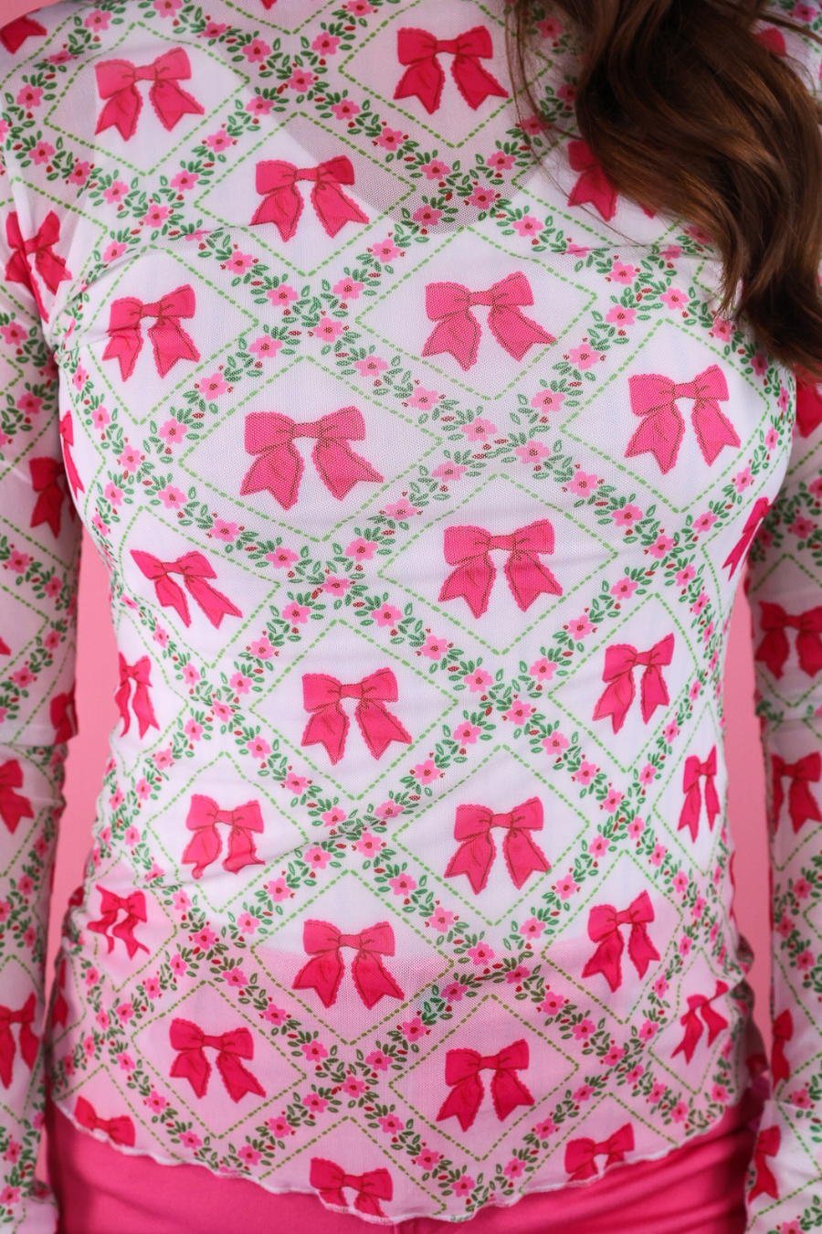 Keigan Mesh Top- Pretty Lattice Bow