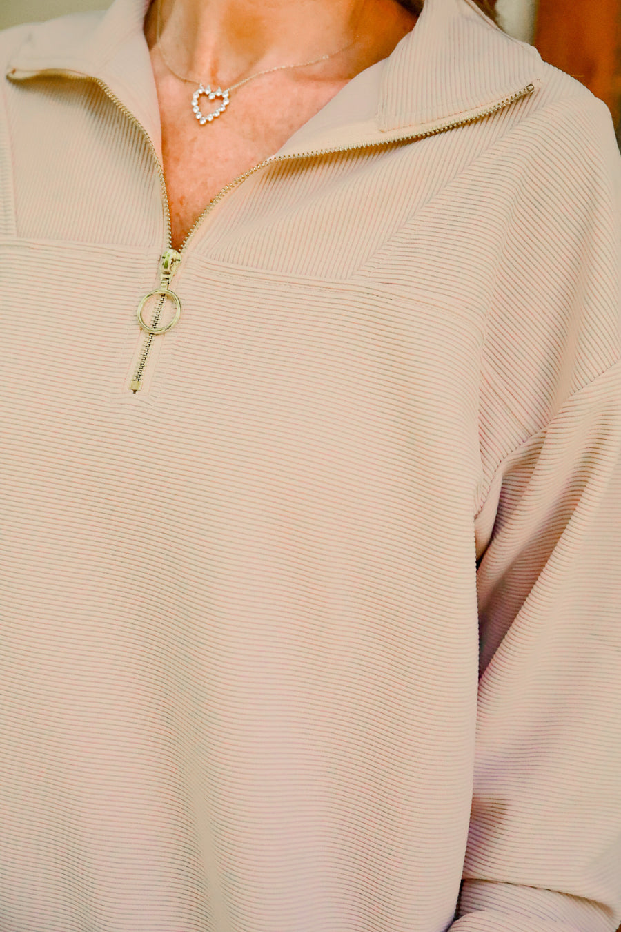 PREORDER- Levi Ribbed Quarter Zip Pullover- Taupe