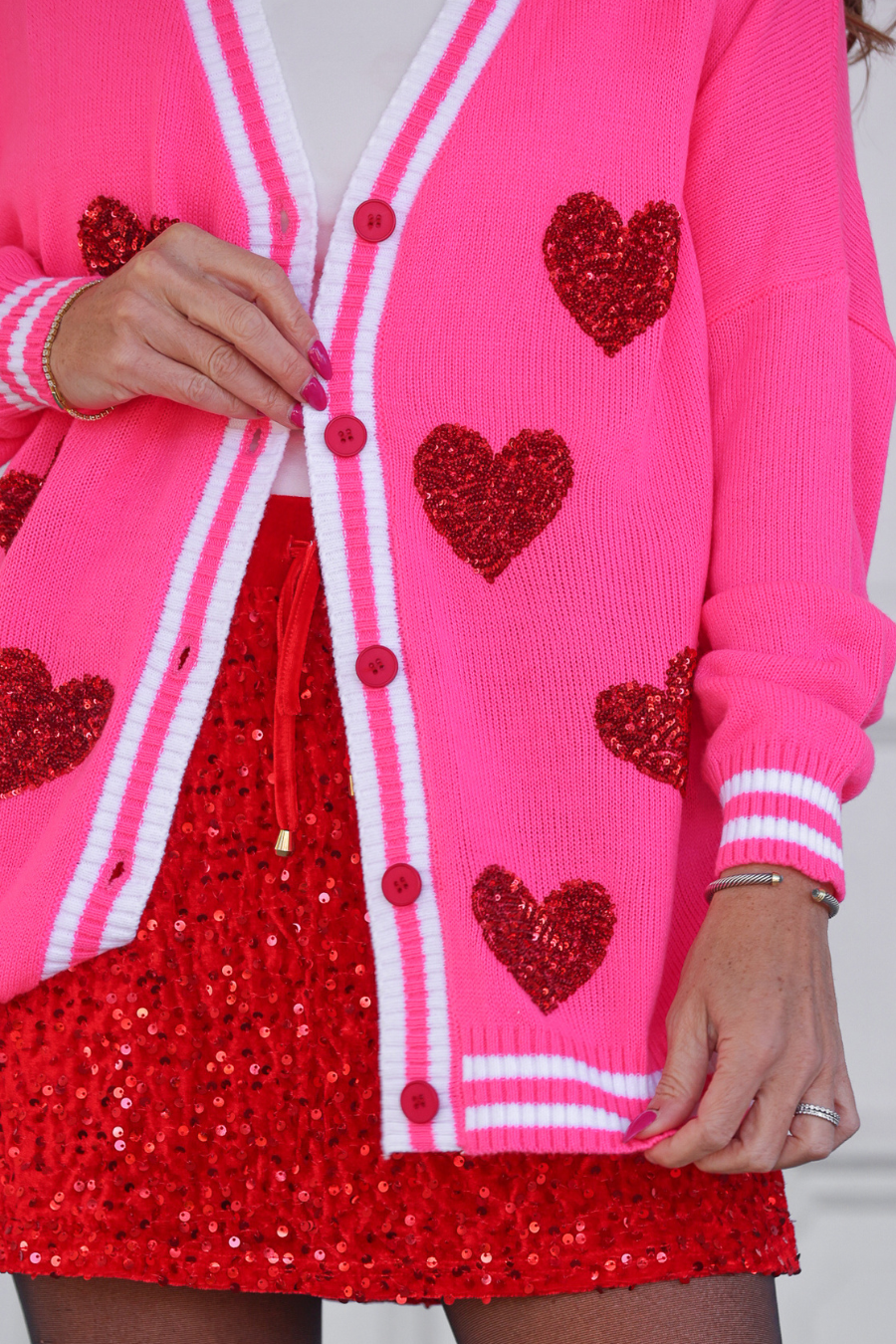 PREORDER- Sequin Patch Happy Hearts Relaxed Cardigan