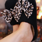 PREORDER- Cozy Bow Slippers- Black/Leopard