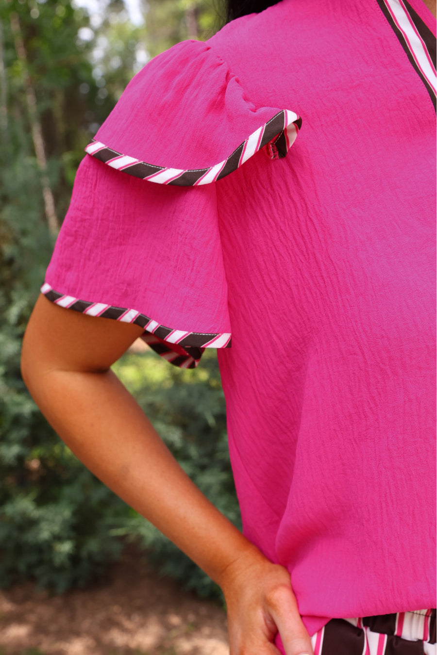 Ava Flutter Sleeve Blouse- Neapolitan Stripes