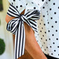 PREORDER- Cassidy Tie Sleeve Top- White Polka Dot/Stripes