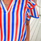PREORDER- Kennedy Flutter Sleeve Blouse- Patriotic Stripes