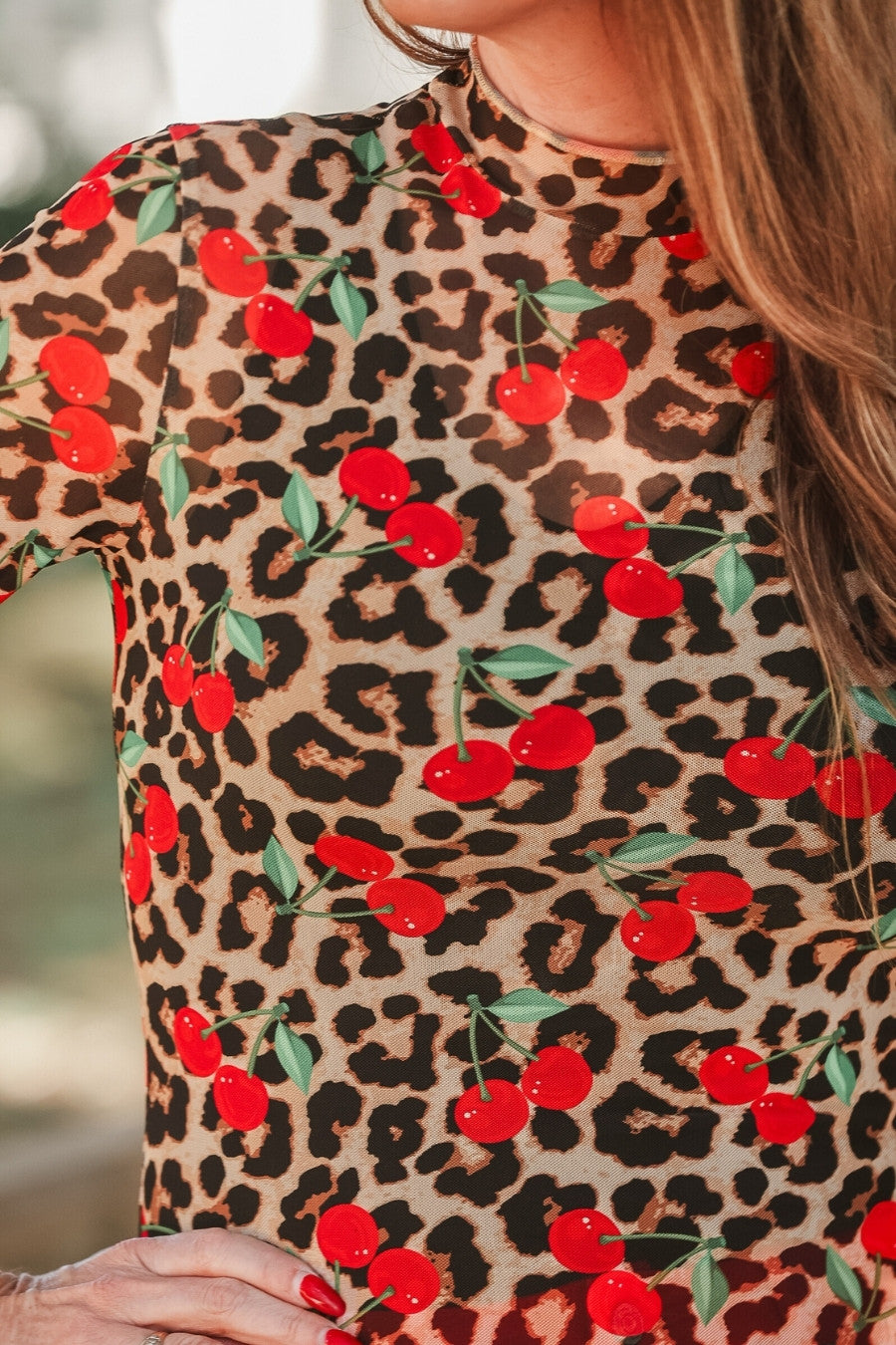 PREORDER- Kora Short Sleeve Mesh Top- Cherries Gone Wild