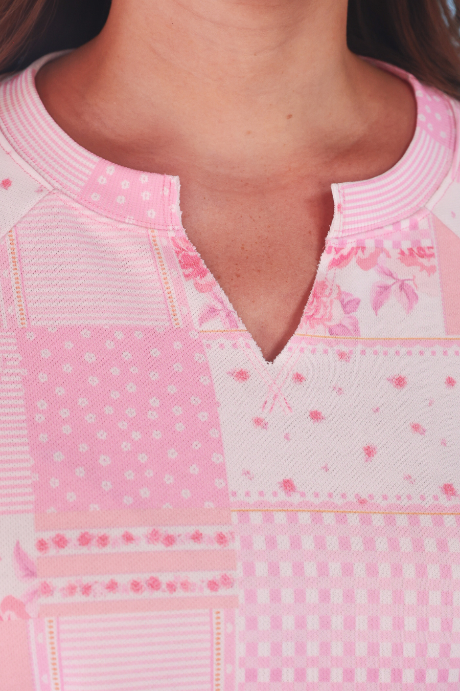 PREORDER- Riley French Terry Pullover- Pink Patchwork