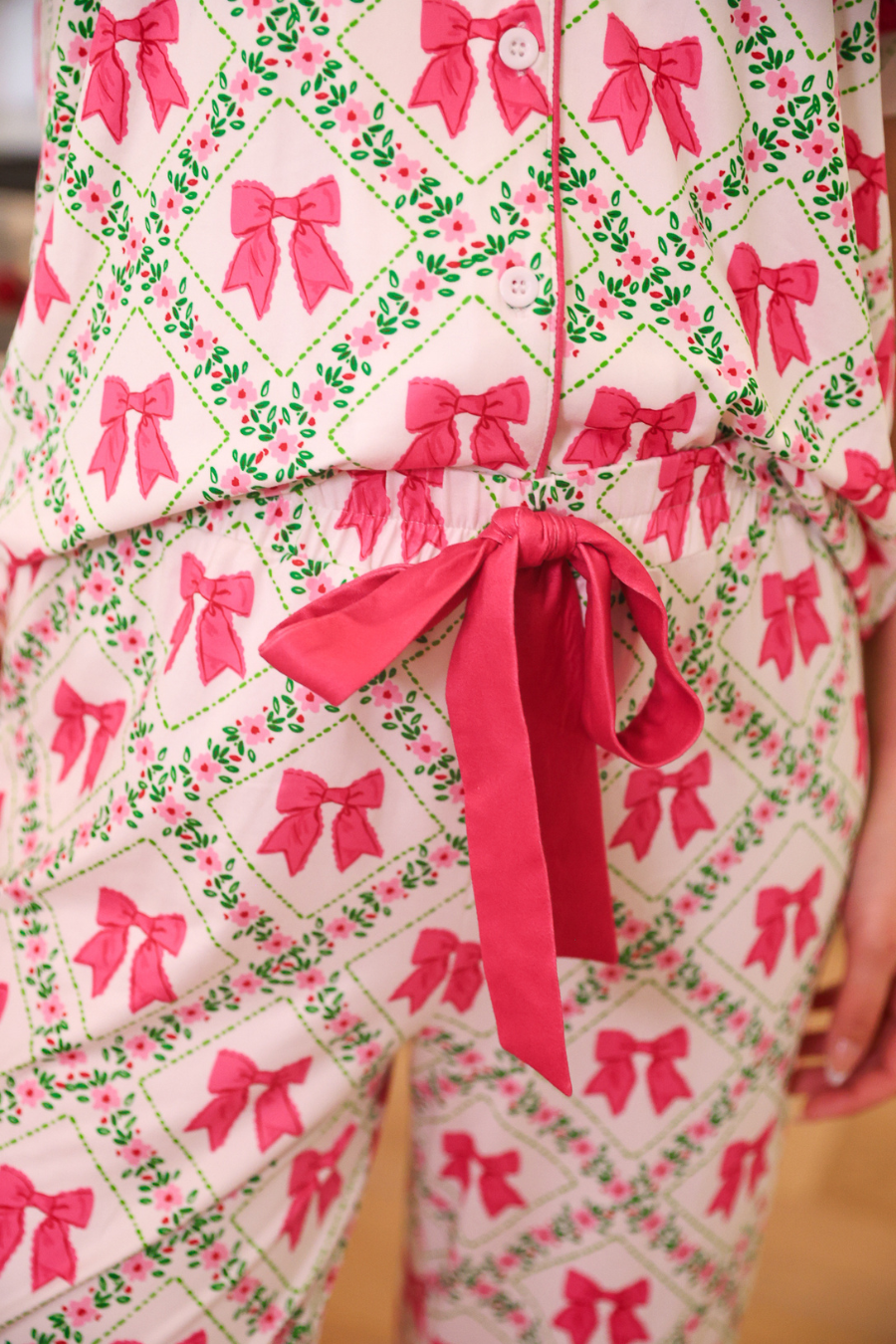 PREORDER- Pretty Lattice Bow Ruffle Pajama Set