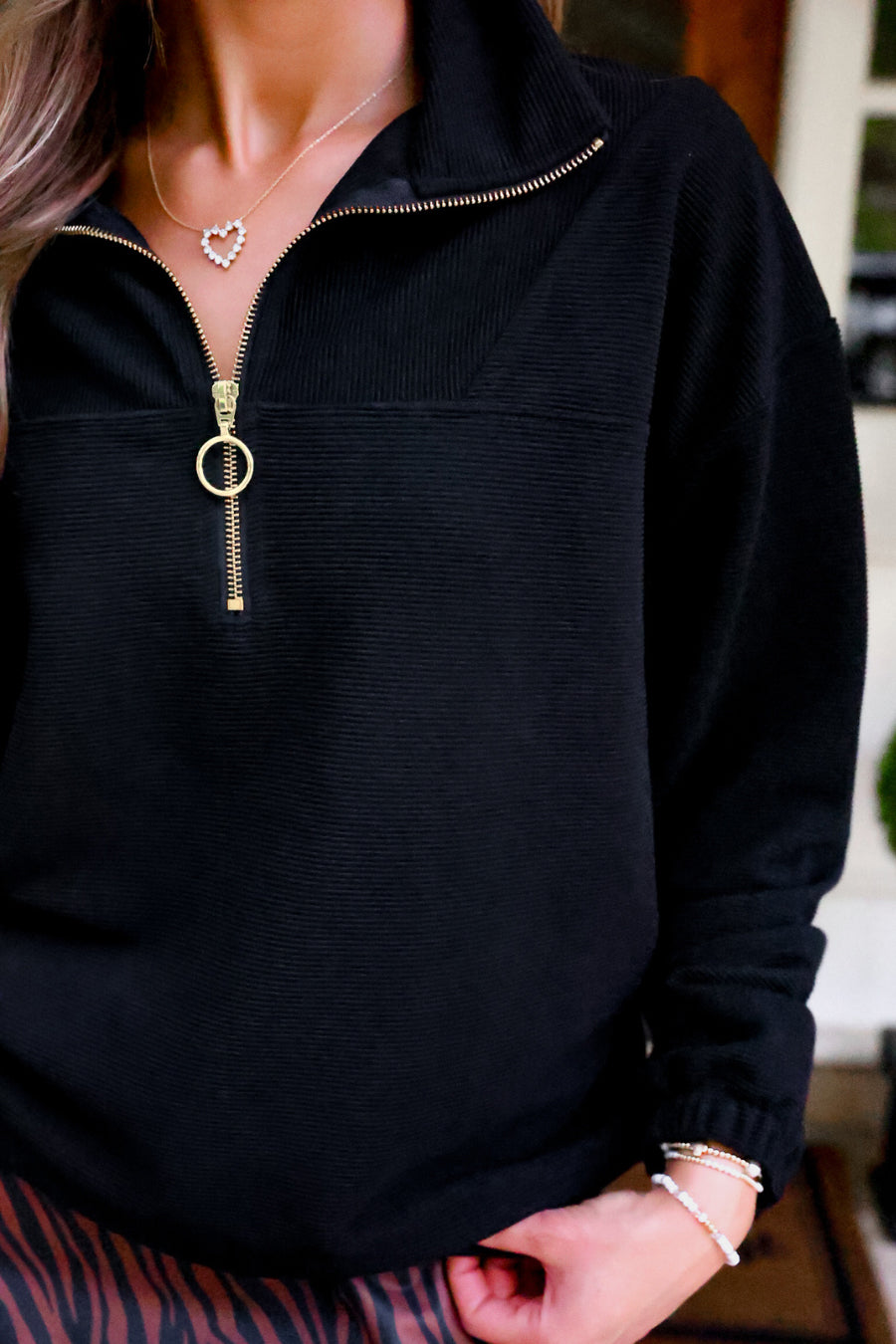 PREORDER- Levi Ribbed Quarter Zip Pullover- Black