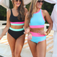 Bali Beach Two Piece Swimsuit, Blue/Pink