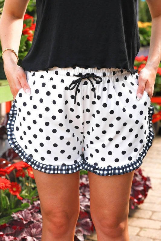 White Polka Dot Ruffle Shorts