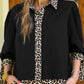 PREORDER- Cassidy Tie Sleeve Top- Black/Leopard