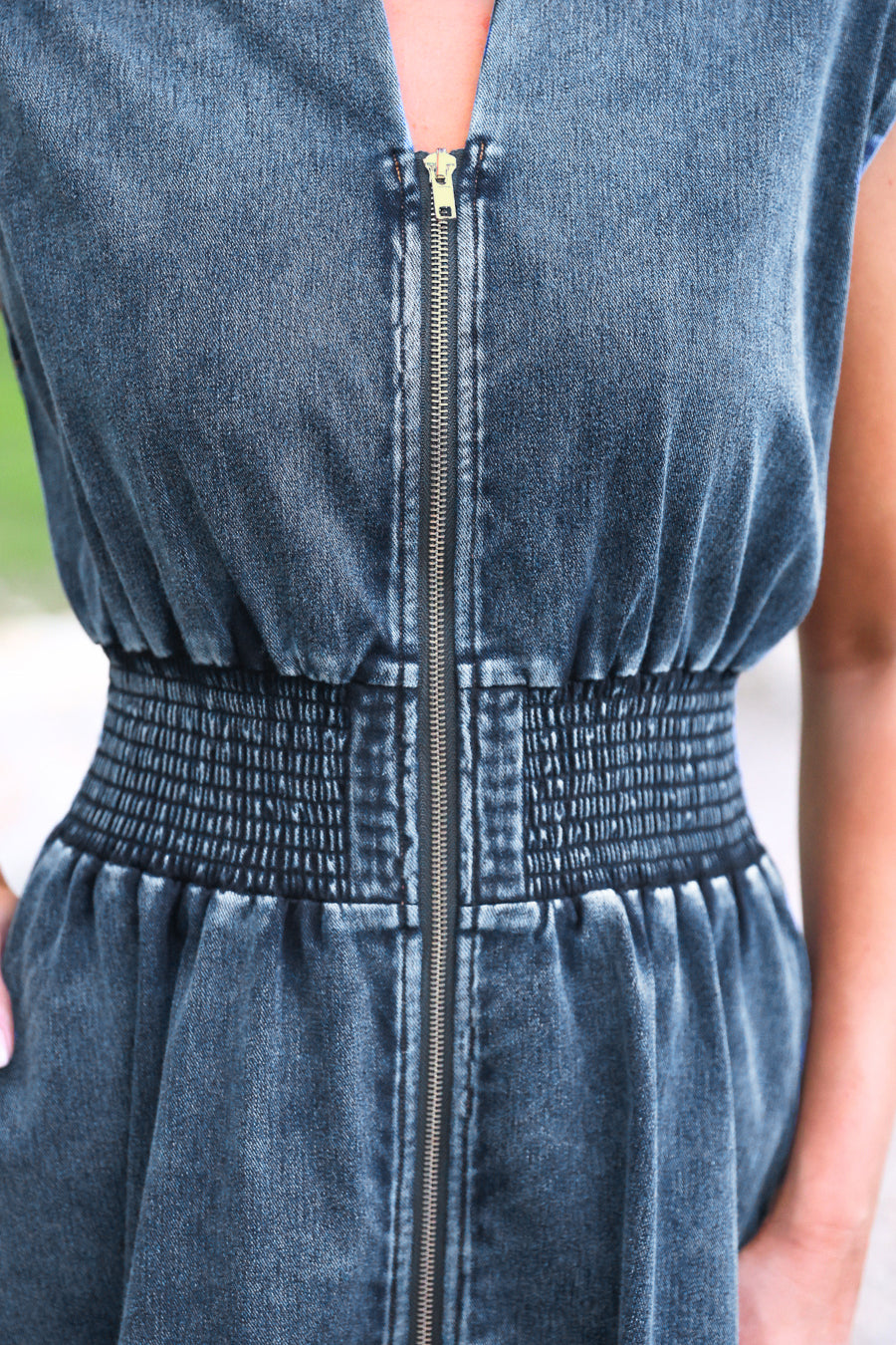 PREORDER- Refined Denim Zipper Dress- Light Wash
