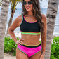 PREORDER- Set For Vacay Two Piece Swimsuit- Black/Neon