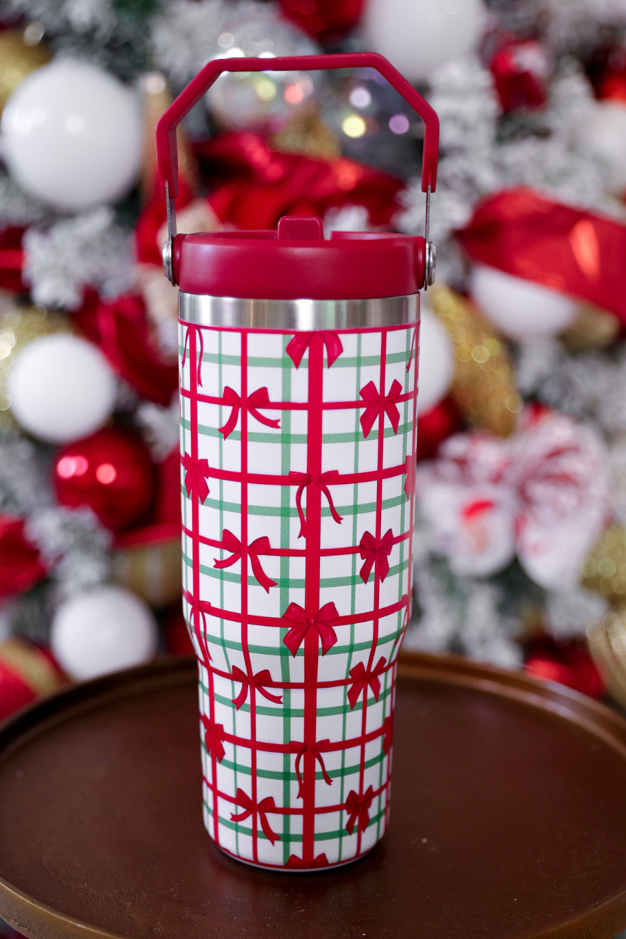 PREORDER- Merry Little Bow Plaid Travel Tumbler