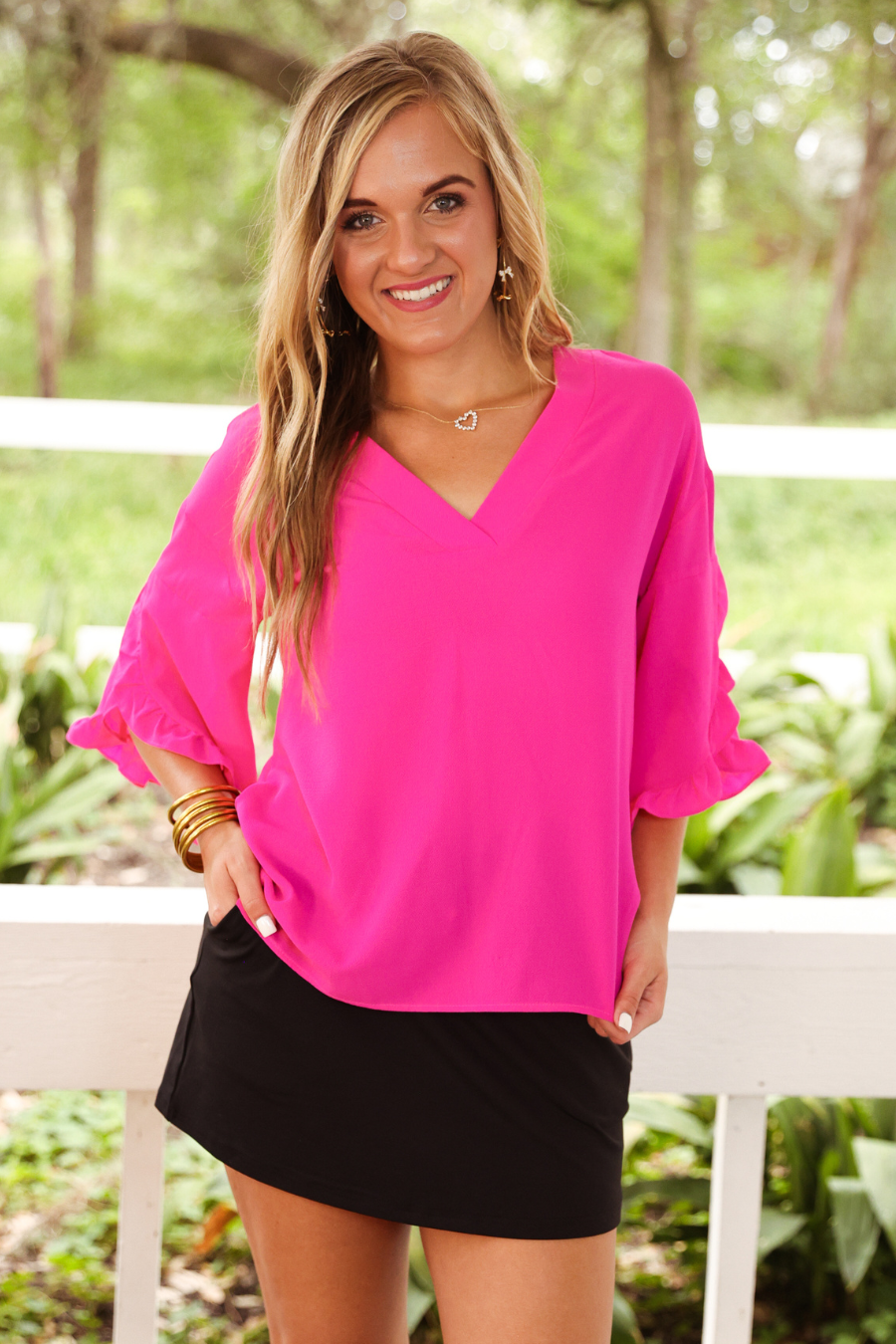 Amy Ruffle Sleeve Top, Pink