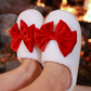 PREORDER- Cozy Bow Slippers- White/Red
