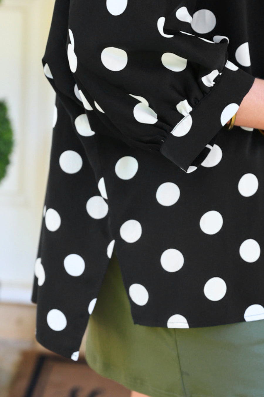 PREORDER- Sloane Button Up Top- After Dark Polka Dot