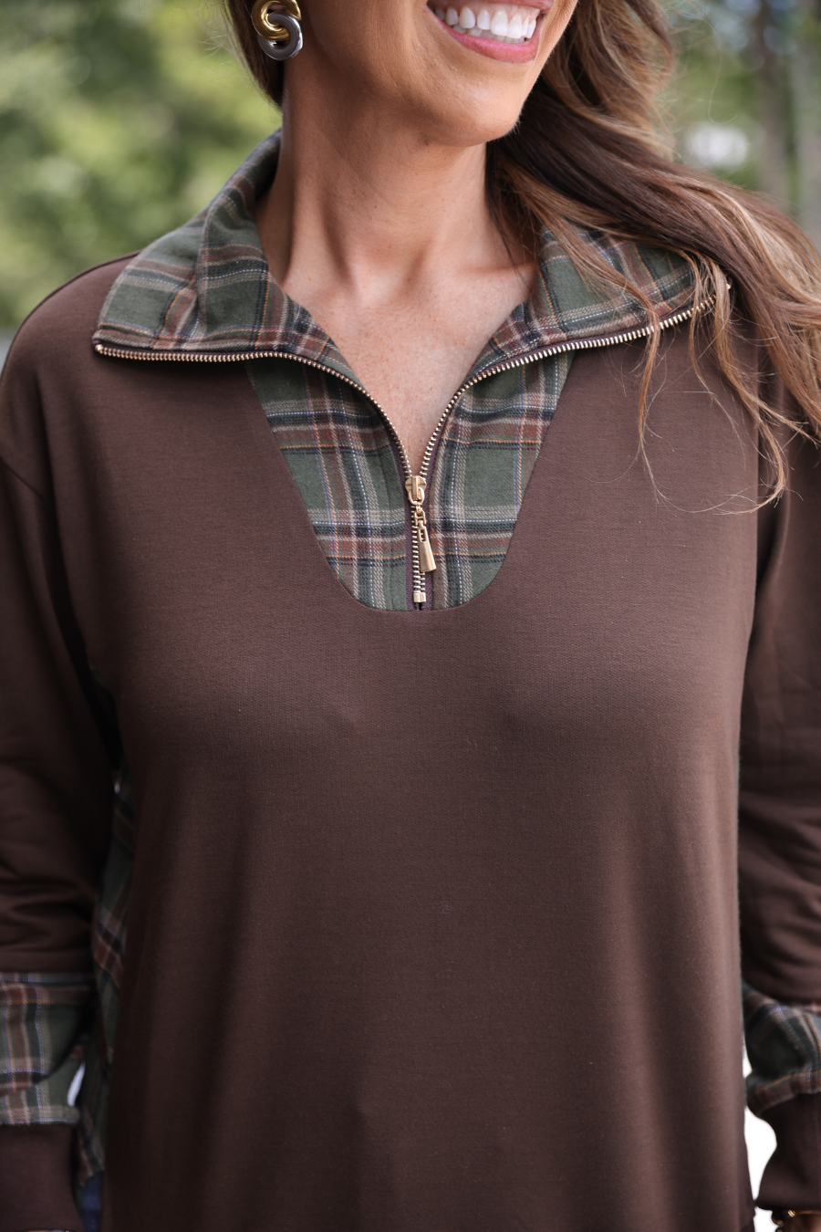 PREORDER- Juniper Plaid Pullover- Chocolate