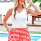 PREORDER- Sunny Strolls High Waisted Shorts- Red Gingham