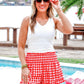 PREORDER- Sunny Strolls High Waisted Shorts- Red Gingham