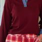 PREORDER- Denim Trim Knit Sweater- Burgundy
