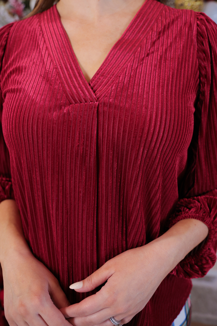 PREORDER- Ivy Velvet Textured Top- Red