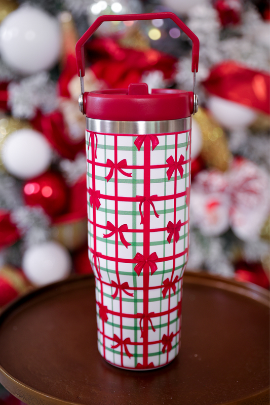 PREORDER- Merry Little Bow Plaid Travel Tumbler
