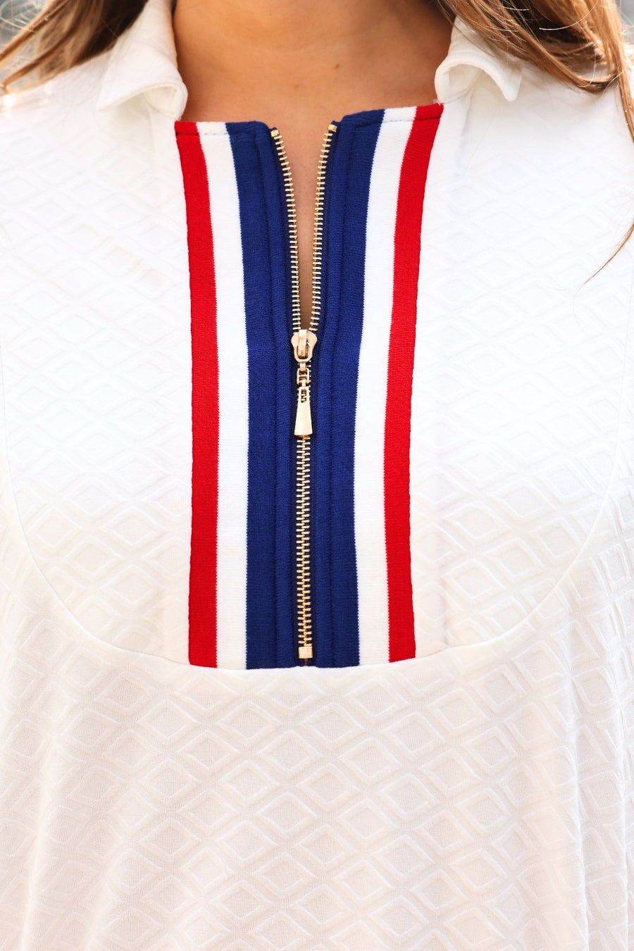 PREORDER- Ezra Textured Zipper Dress- Americana