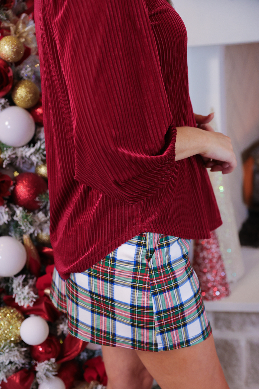 PREORDER- Ivy Velvet Textured Top- Red