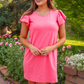 Caitlin Flutter Sleeve Dress, Coral