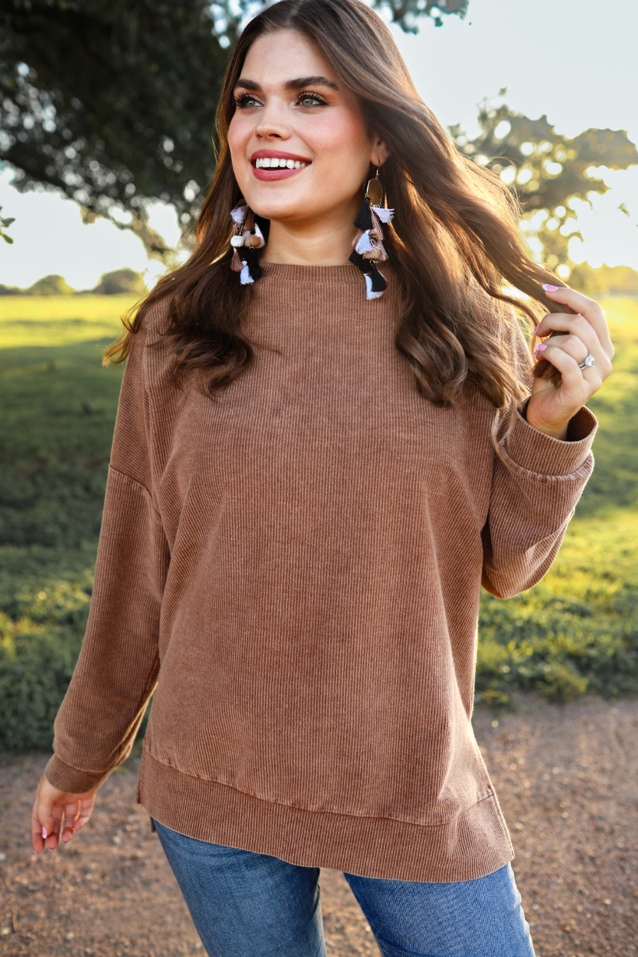 PREORDER Alexis Corded Vintage Pullover - Chocolate