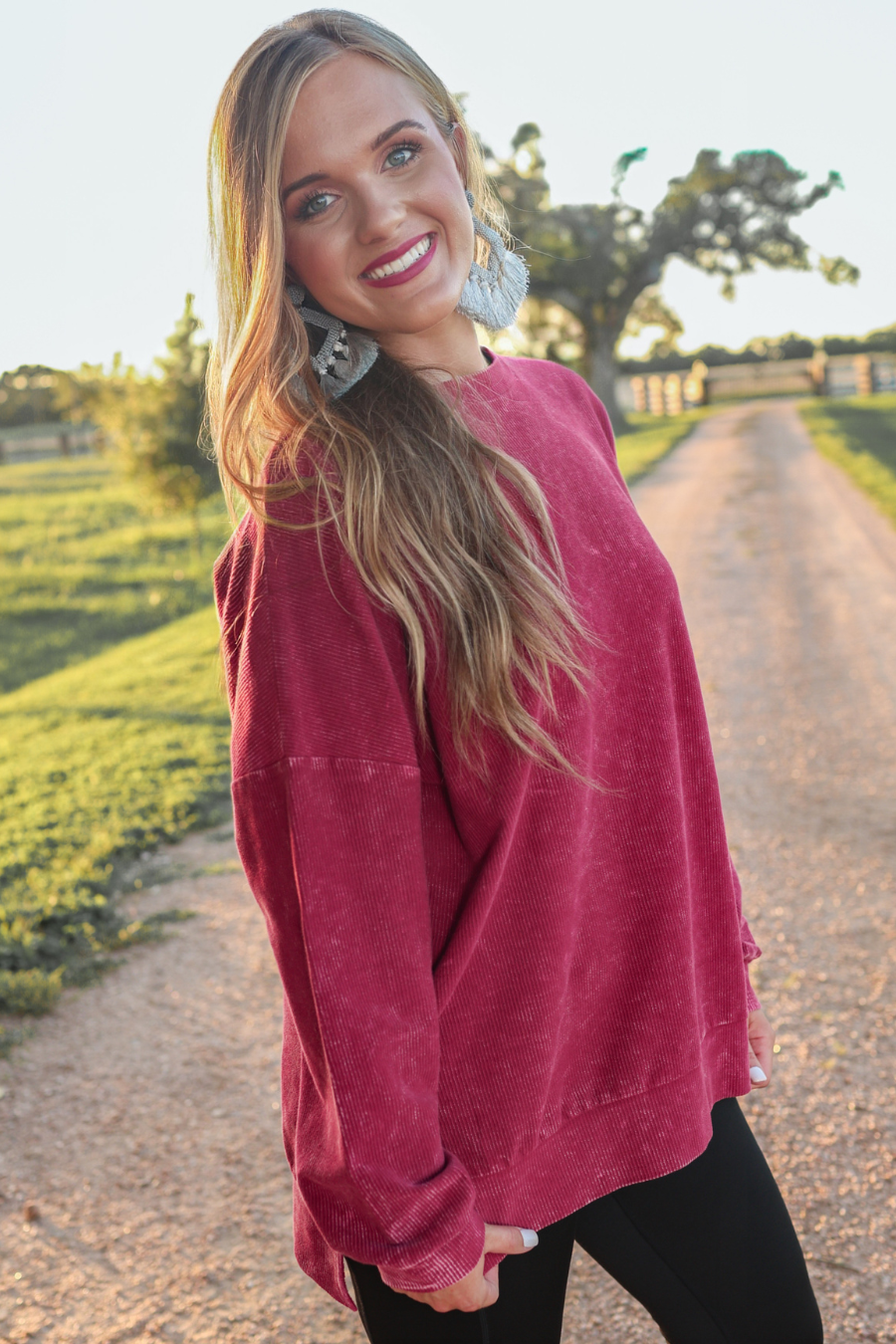PREORDER Alexis Corded Vintage Pullover - Maroon